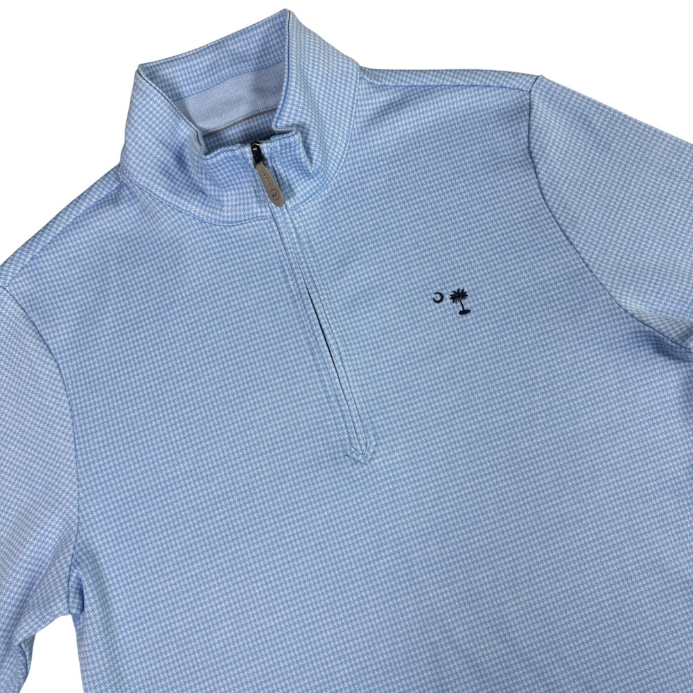 Vineyard Vines OTG Bluffs 1/4 Zip Pullover Mens XS Blue Houndstooth Palmetto SC